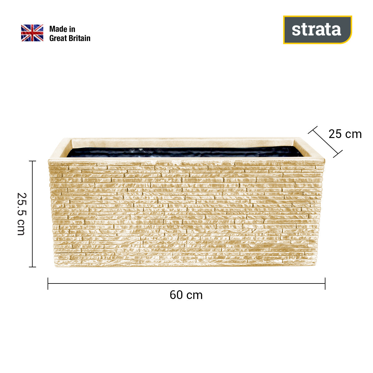 Rectangular ash effect beige plastic planter pot GN576 STRATA