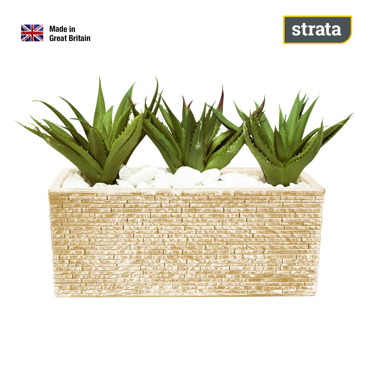 Rectangular ash effect beige plastic planter pot GN576 STRATA