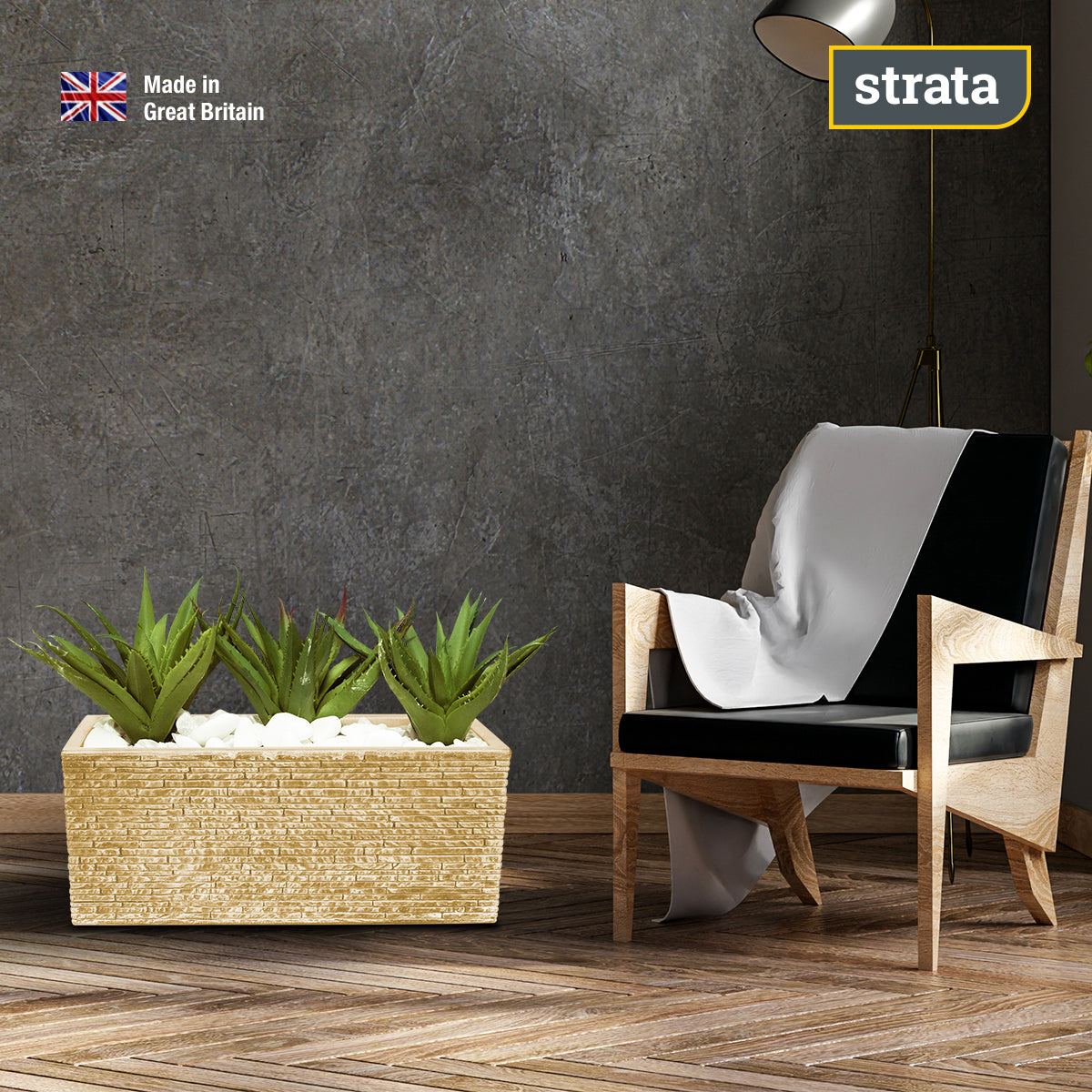 Rectangular ash effect beige plastic planter pot GN576 STRATA