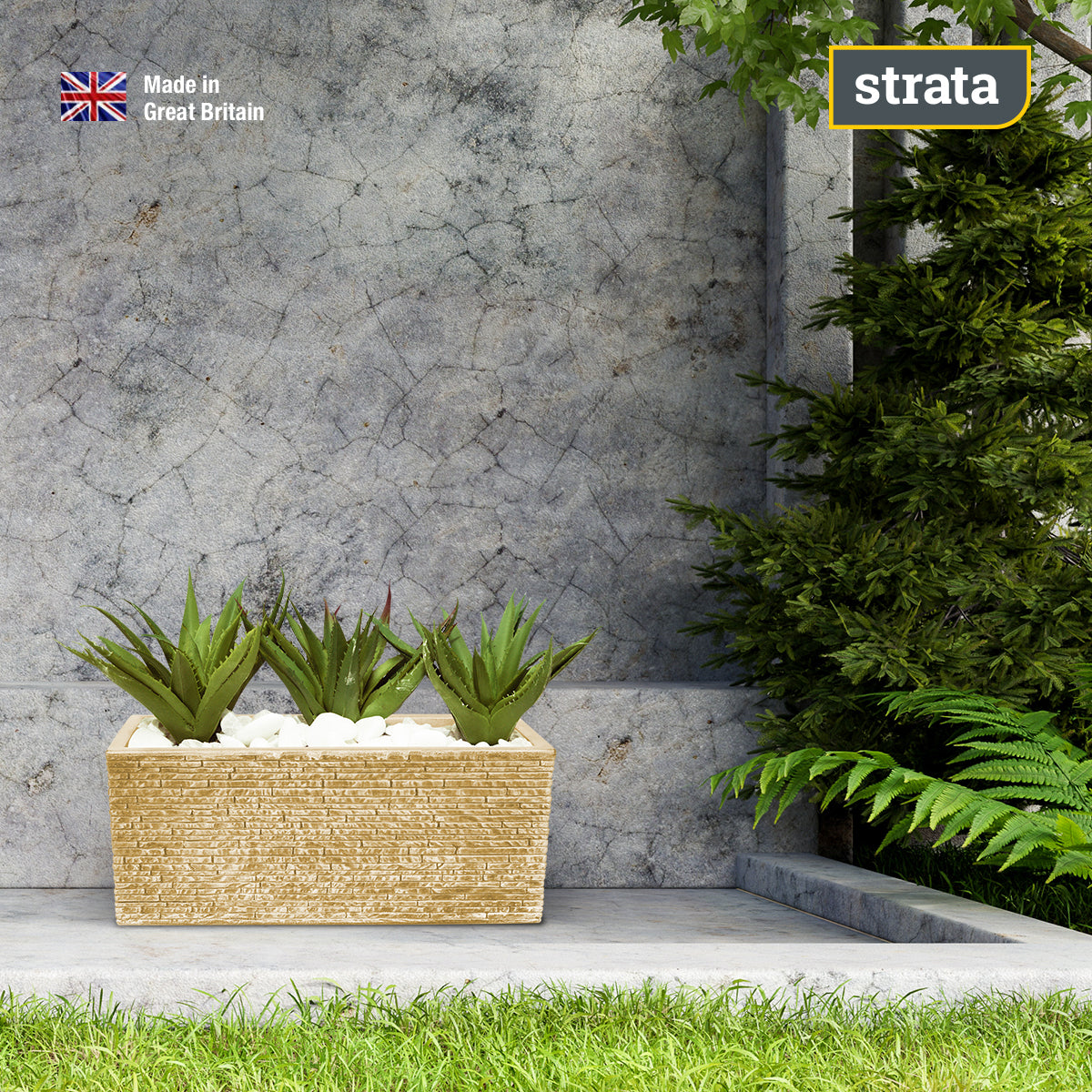 Rectangular ash effect beige plastic planter pot GN576 STRATA