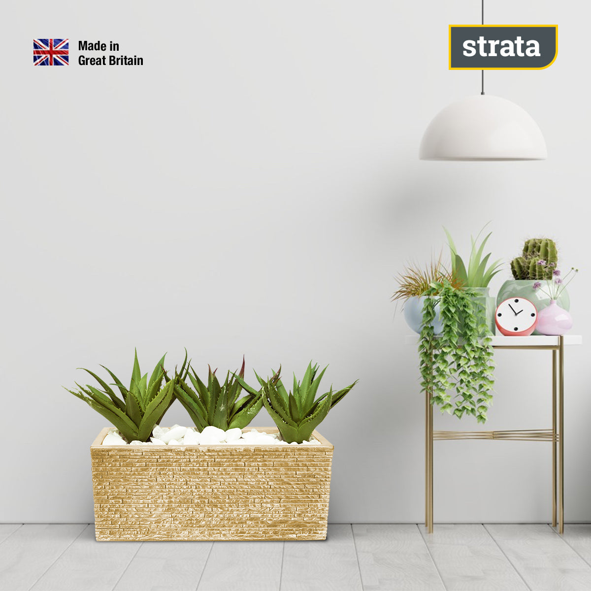 Rectangular ash effect beige plastic planter pot GN576 STRATA
