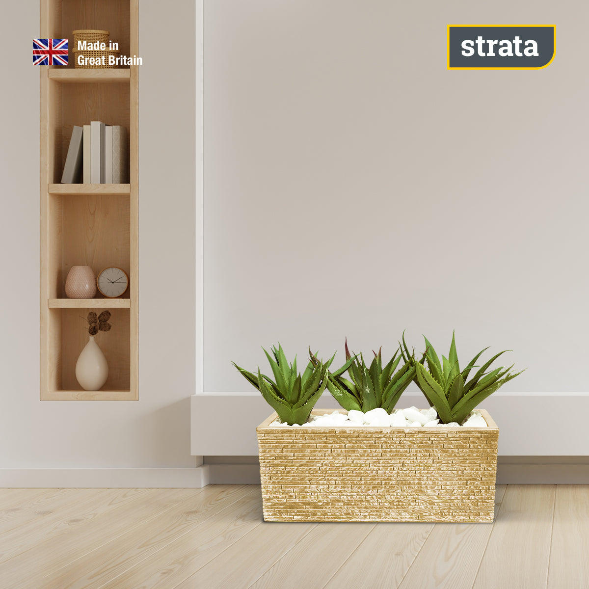 Rectangular ash effect beige plastic planter pot GN576 STRATA